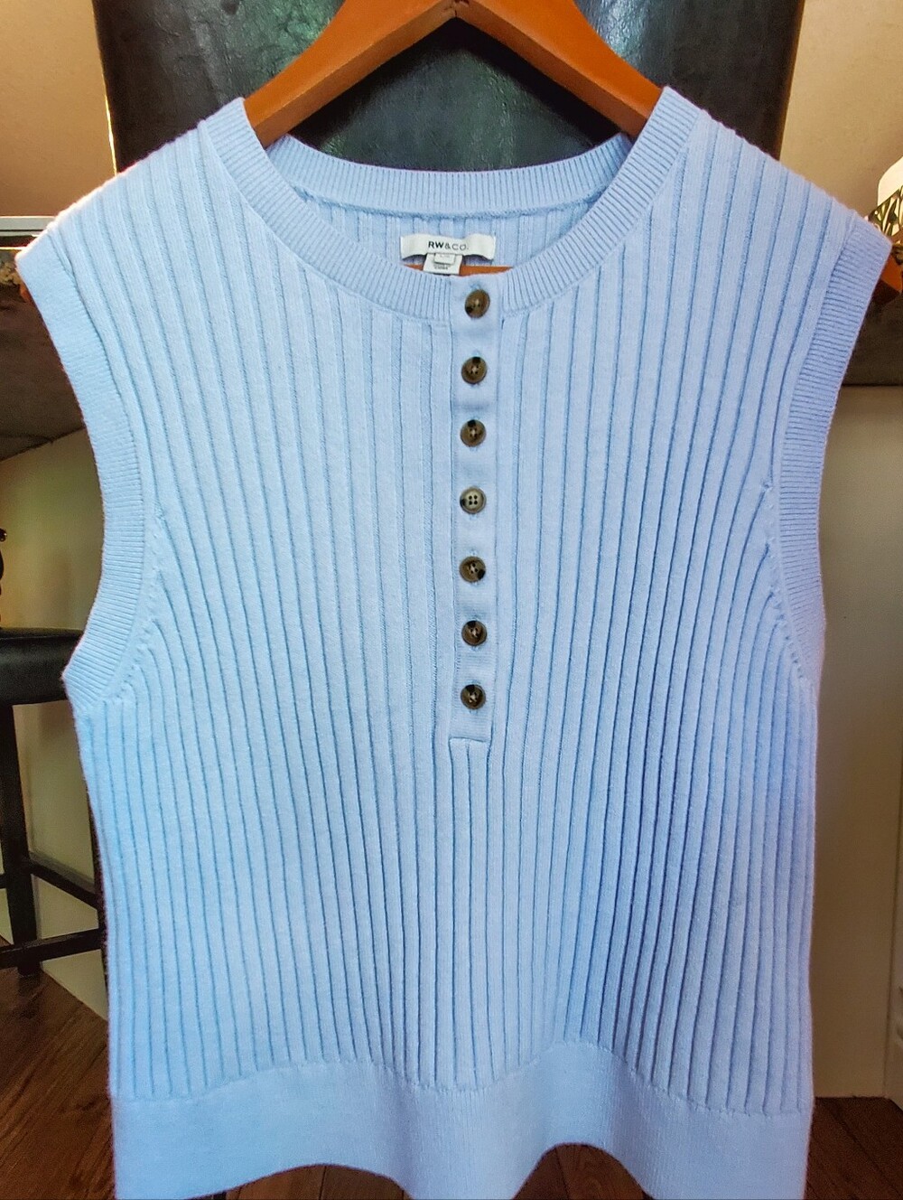 Pale Blue RW&CO. Rib Knit Sleeveless Sweater